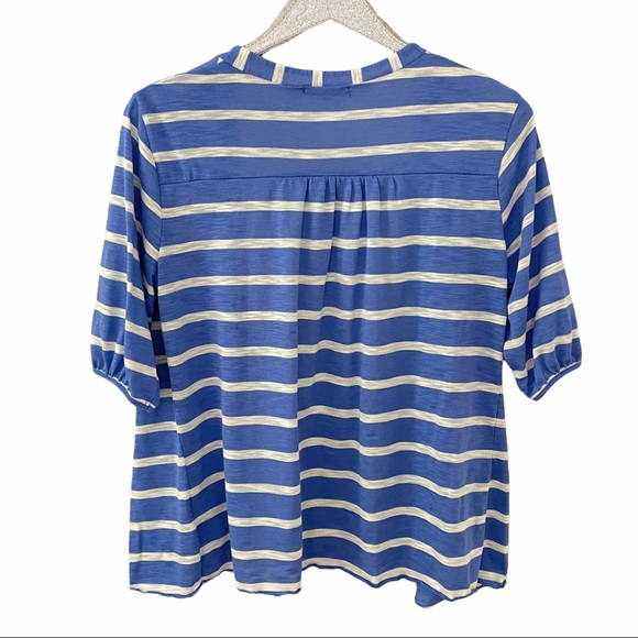 New Directions Blue & White Striped Open Cardigan with 3/4 Length Sleeves - Picture 2 of 8